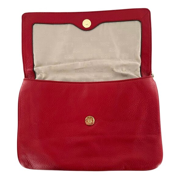 Michael Kors Red Pebbled Leather Envelope Clutch Shoulder Bag - Picture 4 of 7
